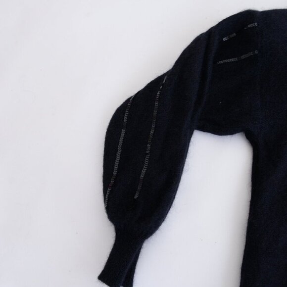 Vintage Escada Black Cream Colour Blocked Sequin Fine Knit Bat Wing Sweater M - Picture 8 of 11